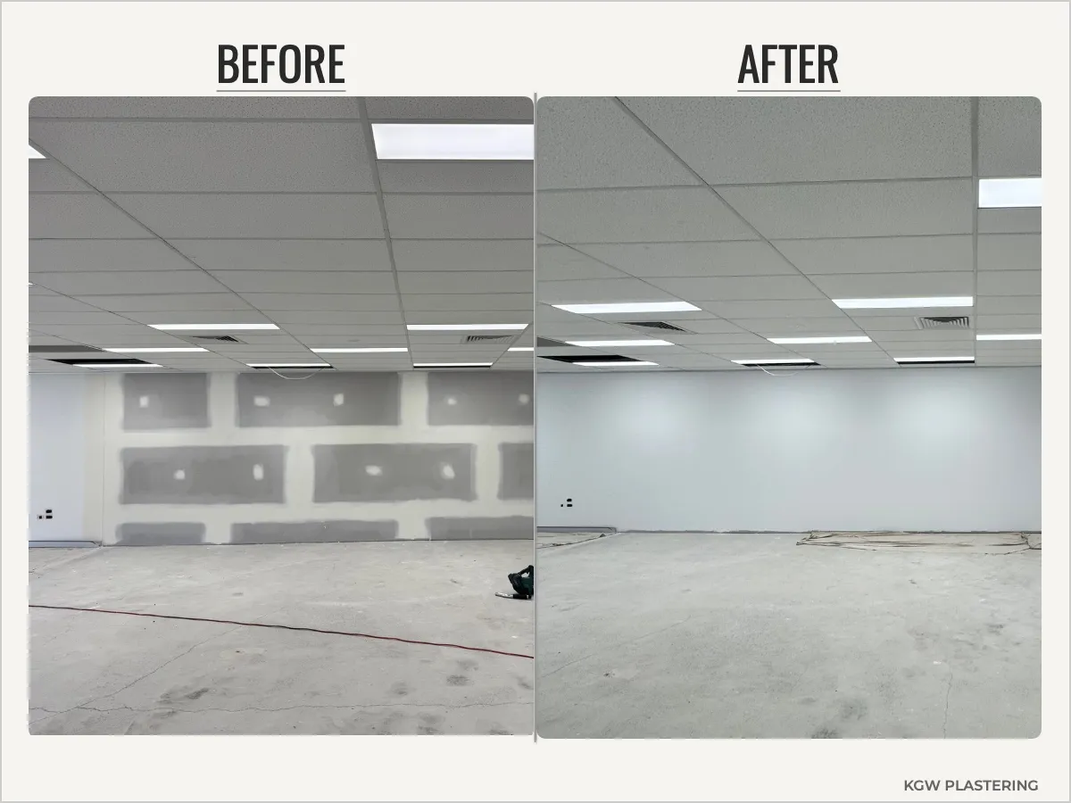Commercial plastering shop fitout before and after in Toowoomba City by KGW Plastering